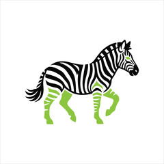 Obraz premium Stylized zebra illustration with black stripes and vibrant neon green accents on legs and eye, modern graphic design element