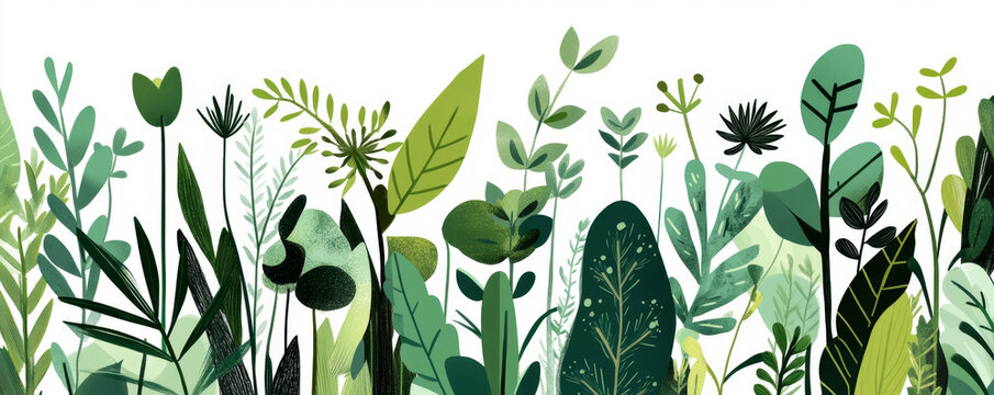 Elegant Botanical Illustration of Green Foliage Banner