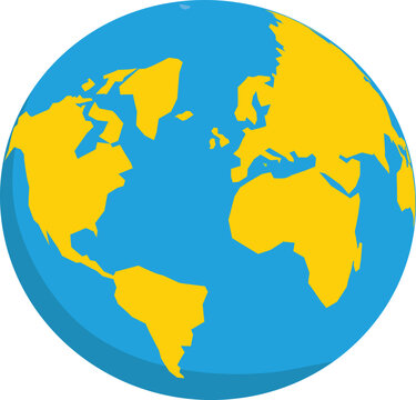 Stylized globe world map with blue ocean and yellow continents