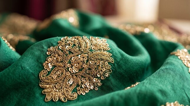 Luxurious Pakistani Silk Dupatta with Golden Zari & Sequins