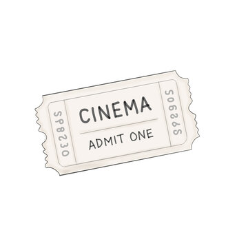 Cute vintage cinema ticket illustration with admit one text and numbers