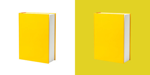 A single yellow hardcover book displayed standing upright for educational publication © Ridoy