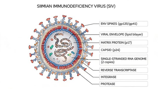 Simian Immunodeficiency Virus SIV cross‑section scientific labeled diagram