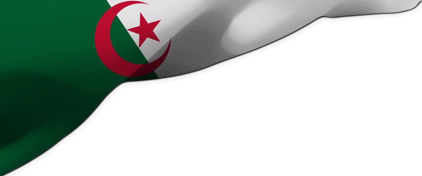 White background with the flag of Algeria waving in the wind