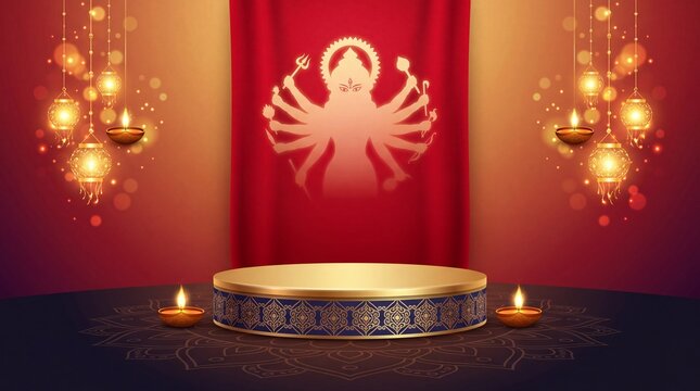 Navratri or durga puja festival background with 3d podium stage design.