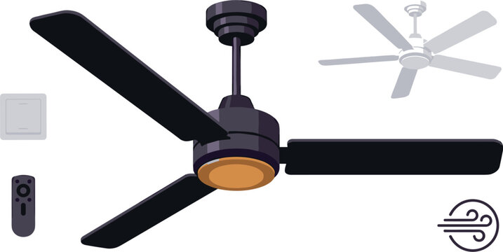Modern ceiling fan with remote control and wall switch