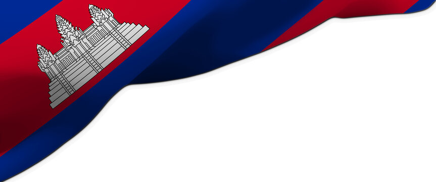 White background with the flag of Cambodia waving in the wind