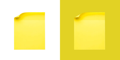Blank yellow sticky note with curled corner for reminders and office task notes © Ridoy
