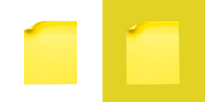 Blank yellow sticky note with curled corner for reminders and office task notes