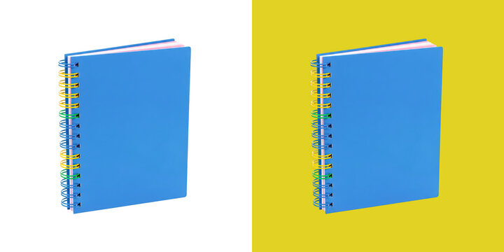 Blue Spiral Notebook with Colorful Binding Rings for School and Office Stationery