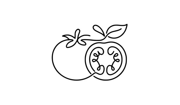 Abstract tomato slice continuous line logo with vegetable outline and editable vector artwork