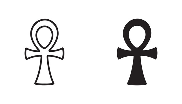 Black and outline Egyptian ankh cross symbol icon set