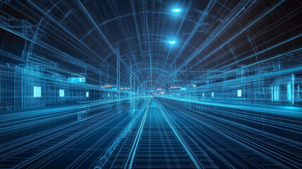 Obraz premium Wireframe of Subway Tunnel with Futuristic Perspective