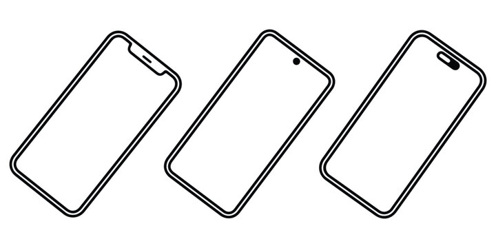 Set of three smartphone screen designs with different notches