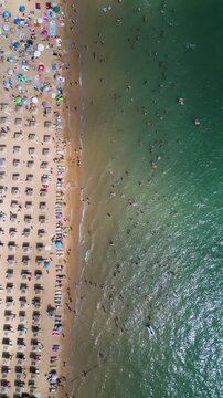 Top Down Aerial View of Crowded Golden Sands Beach in Bulgaria