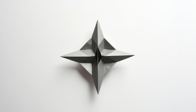 Geometric Origami Star Centered on White Background for Direction Concept
