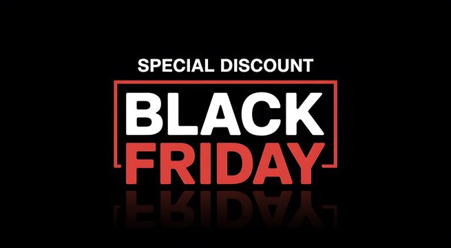 Black friday special discount promotional graphic with bold typography and a red neon glowing frame on black