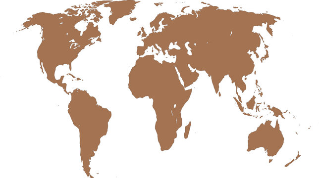 Brown World Map Silhouette Vector Illustration Isolated