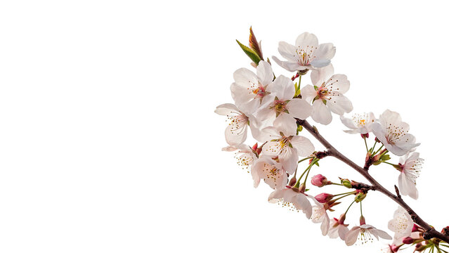 Blooming pink cherry blossom sakura branch isolated on transparent background spring floral design element