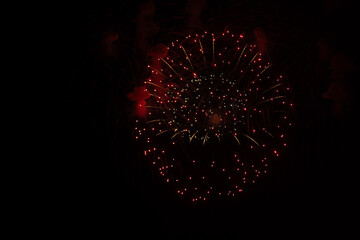 Naklejka premium Stunning fireworks illuminate the night sky over the ocean, symbolizing celebration, hope, and the excitement of welcoming 2026 with bright new beginnings