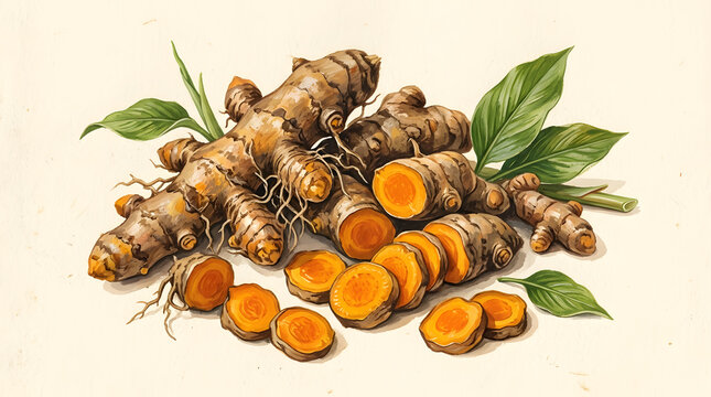 indonesian turmeric roots illustration