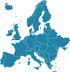 Blue silhouette map of Europe with country borders vector illustration © WeDrawing