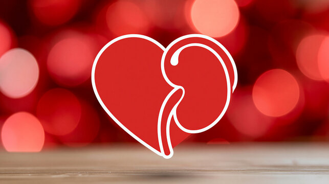 World kidney day awareness illustration with heart and kidney design, defocused organ health education graphic, medical condition awareness visualization, with copy space