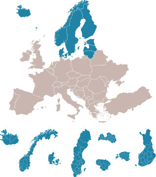 Northern Europe map with highlighted Nordic and Baltic countries vector infographic