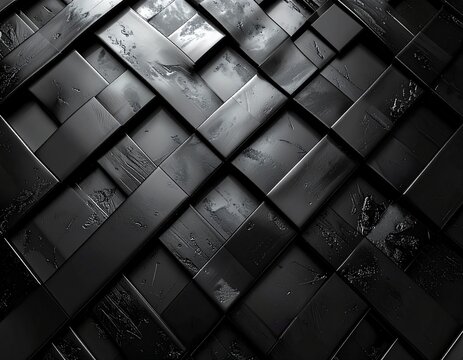Seamless Pattern of Interlocking Rectangle and Square Lattice in Smoked Black Cast Glass Texture