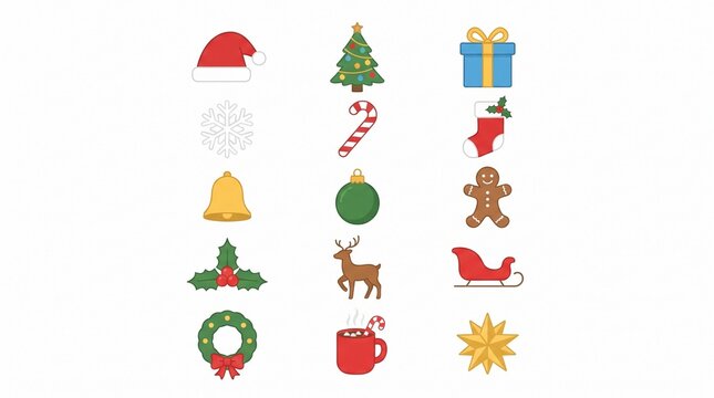 Minimal Flat Christmas Icons Set