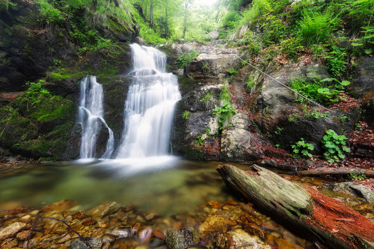 Waterfall in Via ferrata of Mountain rescue service near Martin town, Slovakia