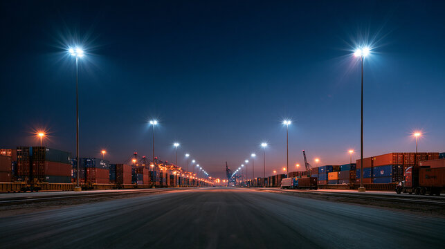 Container Terminal and Cargo Freight Depot at Night