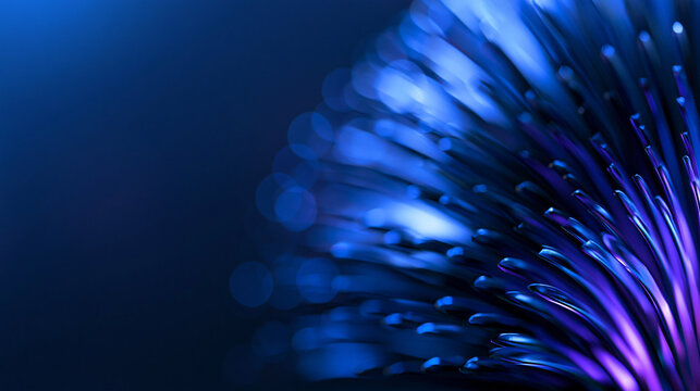 Fiber Optics Glowing in Blue for High Speed Data Technology