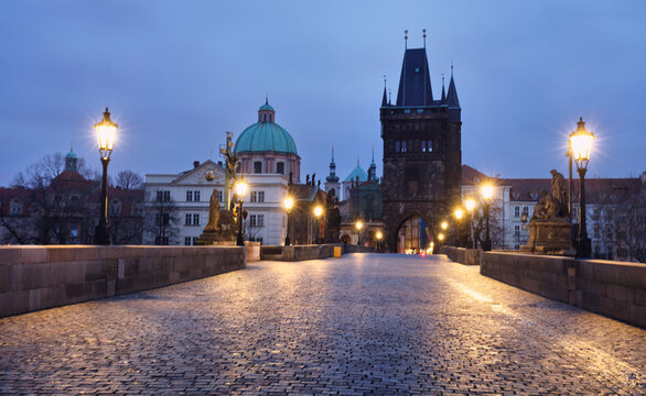 Charles Bridge in Prague Czech Republic at night