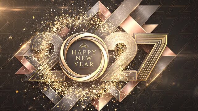 Elegant Luxury New Year 2027 Greeting with Gold Metallic Numbers on Black Background 