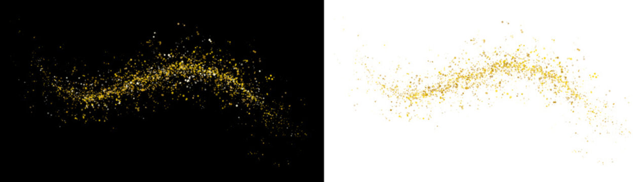 Golden glitter stardust arc, a shimmering scattered sparkle cloud with bright stars vector