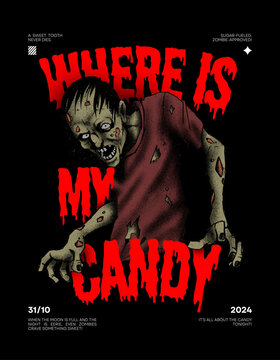 Black Red Halloween illustrative Grungy T-Shirt  - 1