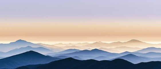 Obraz premium Silhouetted mountain ridges layered under soft pastel sky at dawn