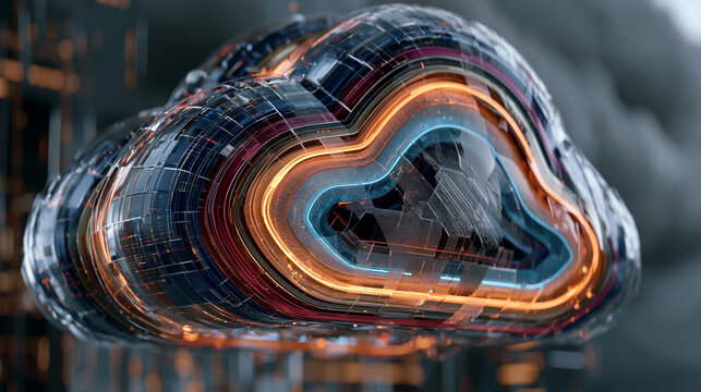 Futuristic Cloud Computing Concept with Digital Data Protection and Backup