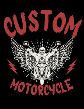 Red and Black Modern Illustration Motorcycle T-Shirt - 1