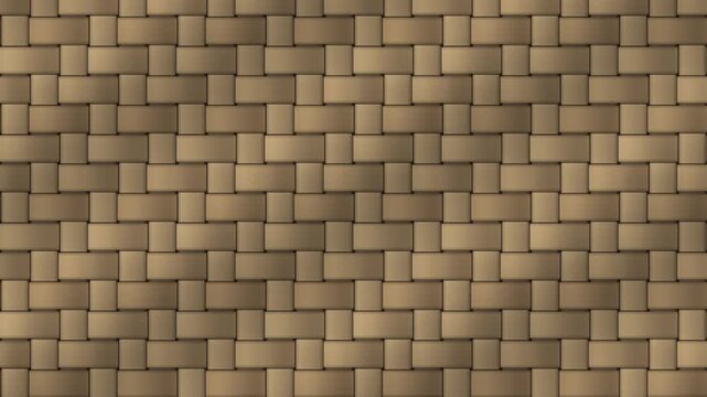 Ajiro Bamboo Splint Twill Plaiting With Traveling Weave Offset Seamless Loop in rich straw tones