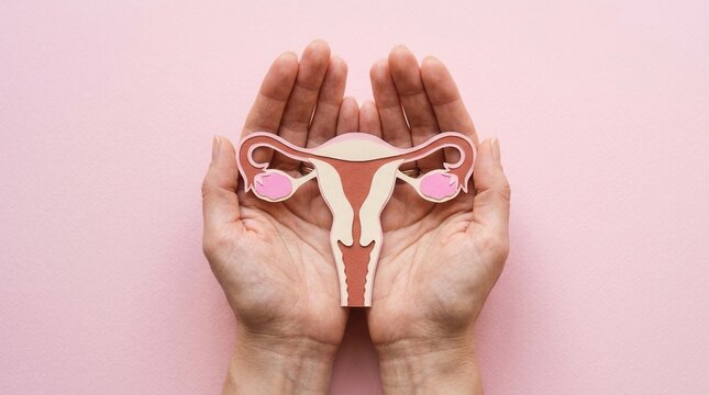 Empowered Hands Gently Holding Uterus Model Symbolizing Health And Care