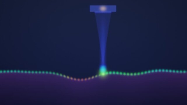 Chromatic Confocal Sensor Rainbow Cone Tracing Surface Profile With Color Coded Points Seamless Loop in bright navy tones