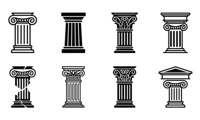 Obraz premium Ancient architectural columns collection black classic stone pillars.