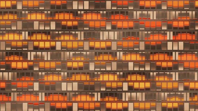 Punched Metal Tab Louver Sheet Lifting in Shear Waves With Colored Backlight Seamless Loop in vibrant brown tones