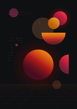 Gradient circles with a horizon grid. Modern gradient poster on a dark background.