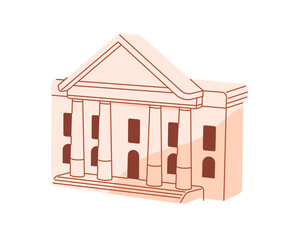 Naklejka premium Municipal building with Greek or Roman architecture. Old palace with pillars on facade. Manor with columns on frontage. Marble mansion. Flat isolated vector illustration on white background