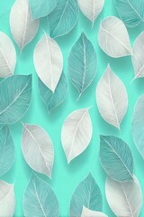 Seamless Background Featuring Delicate Light Green and White Leaf Patterns With Minimalist Textures