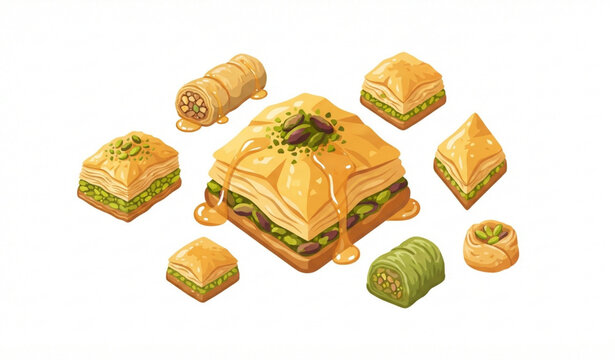 Turkish baklava and traditional pastry assortment premium food vector
