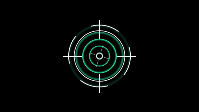 white crosshair targeting reticle with circular scale markings on black background aiming scope crosshair.4K animation